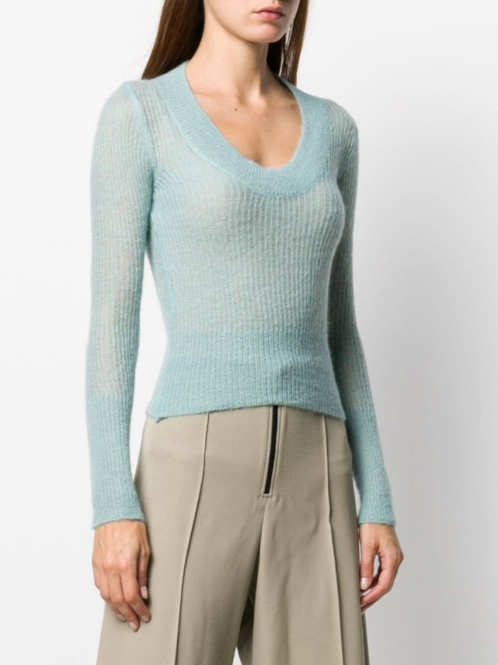 JACQUEMUS  La Maille Dao Knitted Top Light Blue Size 40 Alpaca Mohair Blend